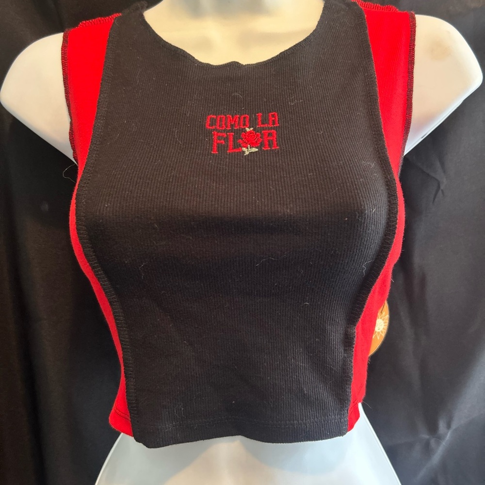Red and Black Sleeveless Top
